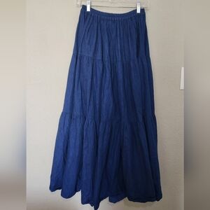Vintage Cactus Flower Flowy Prairie Denim Maxi Skirt One Size